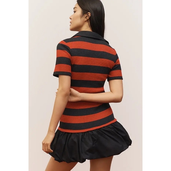 Anthropologie Maeve Bubble Hem Twofer Mini Dress Polo Collar Drop Waist Size S - Picture 8 of 14